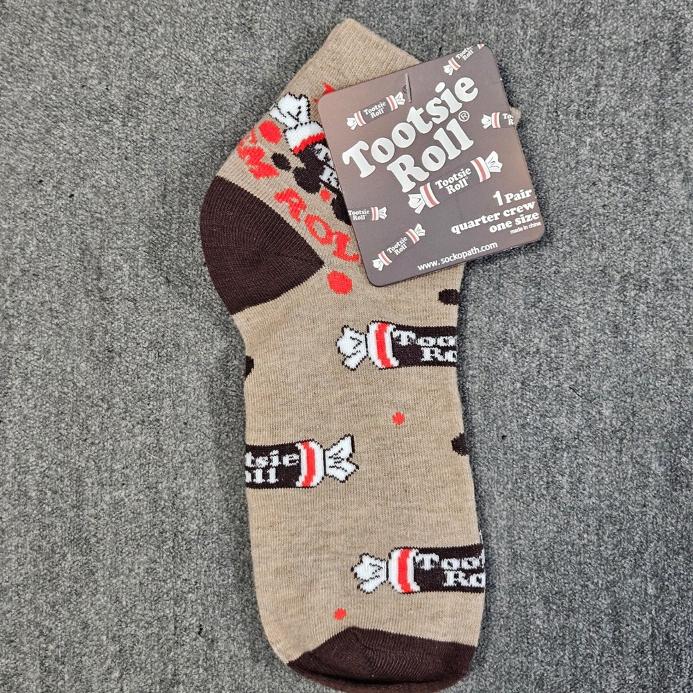 Tootsie‎ Roll Keep Em Rolling Tan Brown Quarter Crew Socks Mens 8-12 Womens 9-14